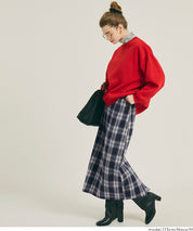 後拉鍊格紋直筒半裙