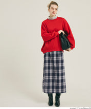 後拉鍊格紋直筒半裙