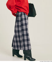 後拉鍊格紋直筒半裙