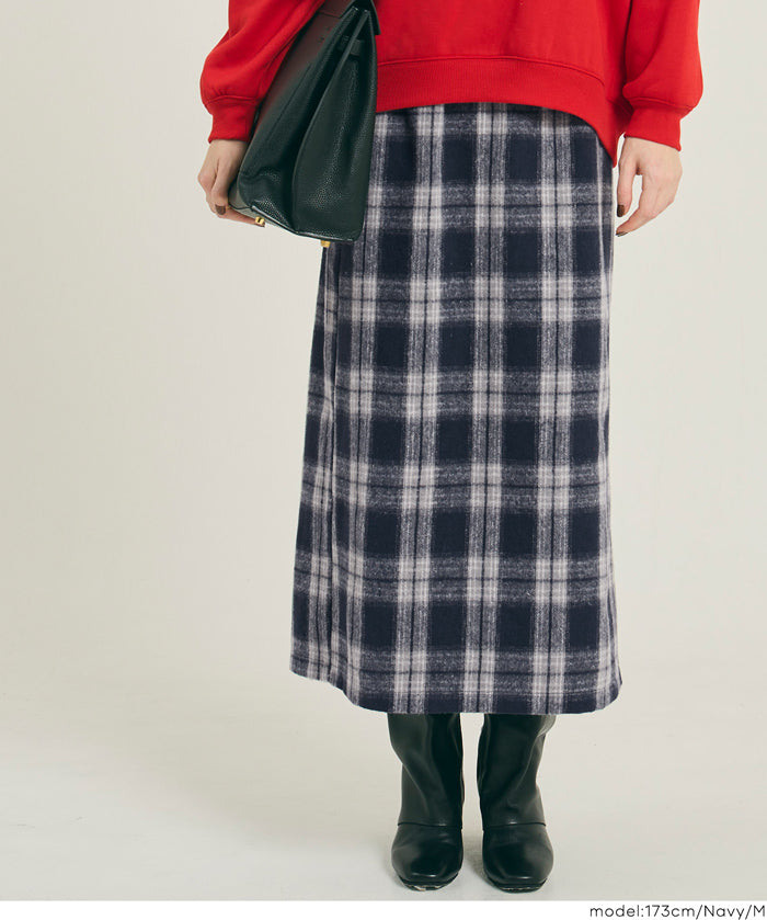 後拉鍊格紋直筒半裙