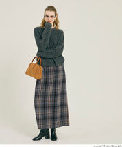 後拉鍊格紋直筒半裙