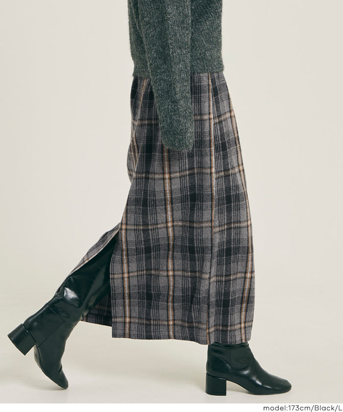 後拉鍊格紋直筒半裙