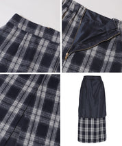 後拉鍊格紋直筒半裙