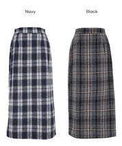 後拉鍊格紋直筒半裙