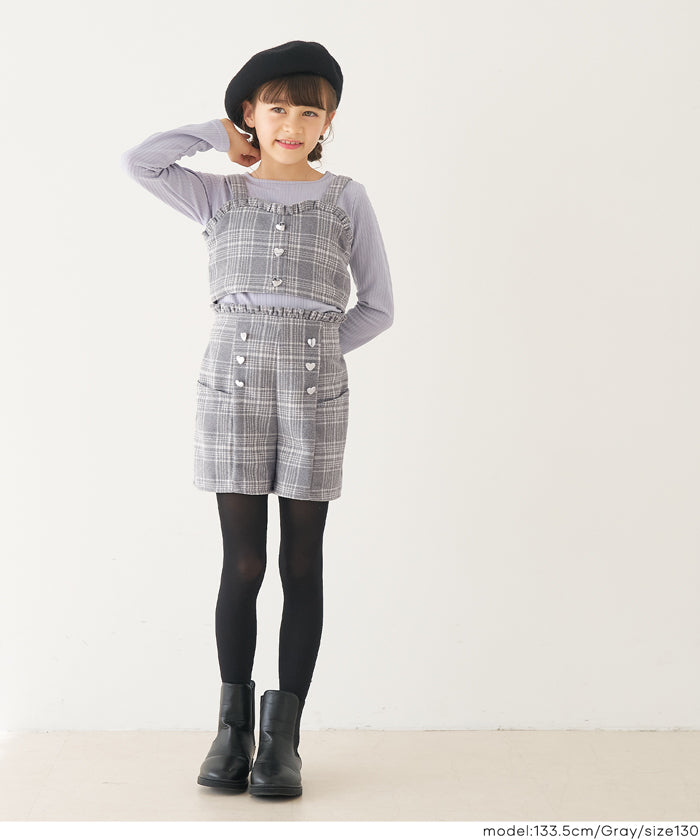 【可配套】童裝英倫格紋愛心鈕扣迷你褲裙