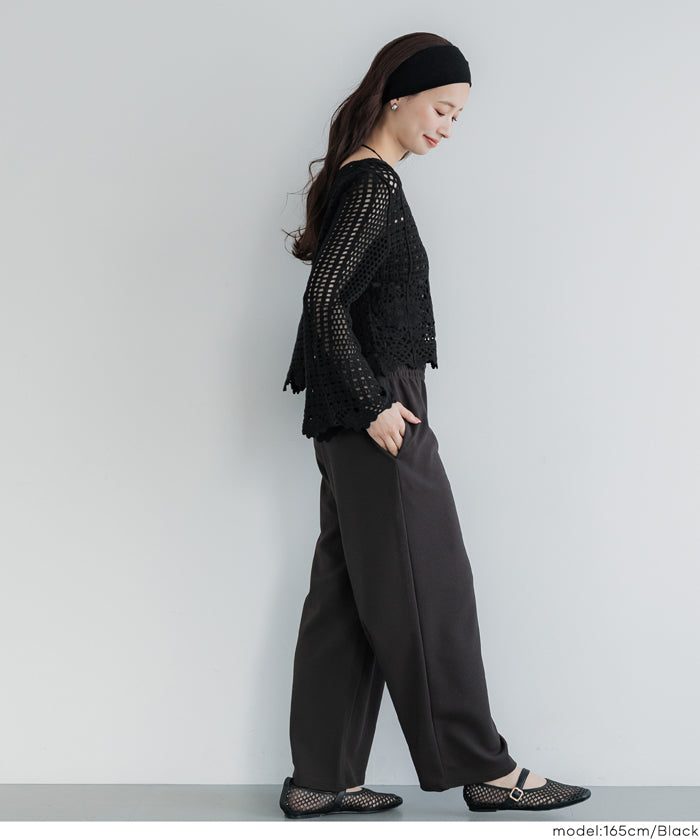日系森系蕾絲編織長袖上衣