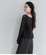 日系森系蕾絲編織長袖上衣