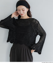 日系森系蕾絲編織長袖上衣