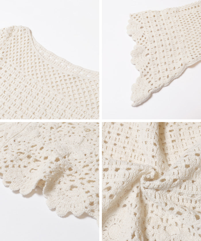 日系森系蕾絲編織長袖上衣