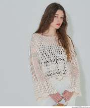 日系森系蕾絲編織長袖上衣