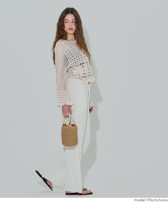 日系森系蕾絲編織長袖上衣