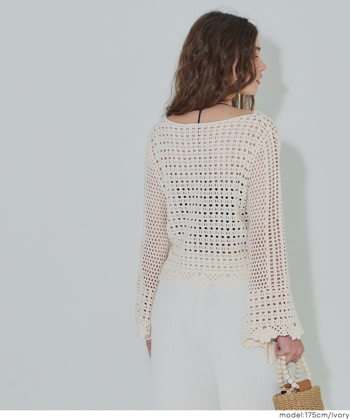 日系森系蕾絲編織長袖上衣