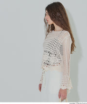 日系森系蕾絲編織長袖上衣