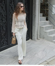 日系森系蕾絲編織長袖上衣