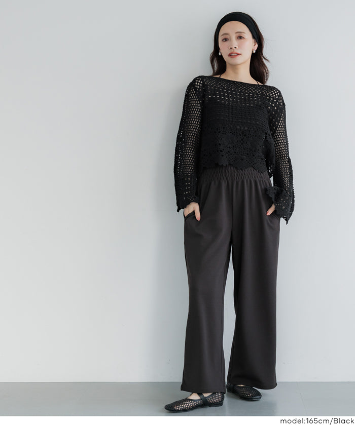 日系森系蕾絲編織長袖上衣