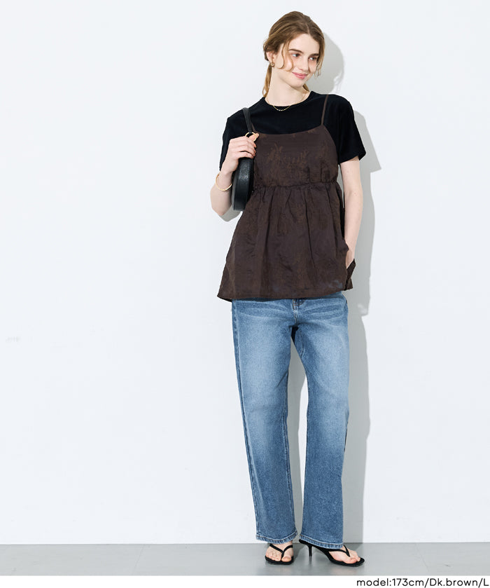 日系花紋後綁帶細肩帶背心 (Flower Back Ribbon Camisole)