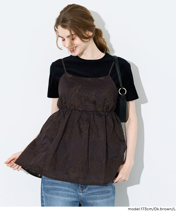 日系花紋後綁帶細肩帶背心 (Flower Back Ribbon Camisole)