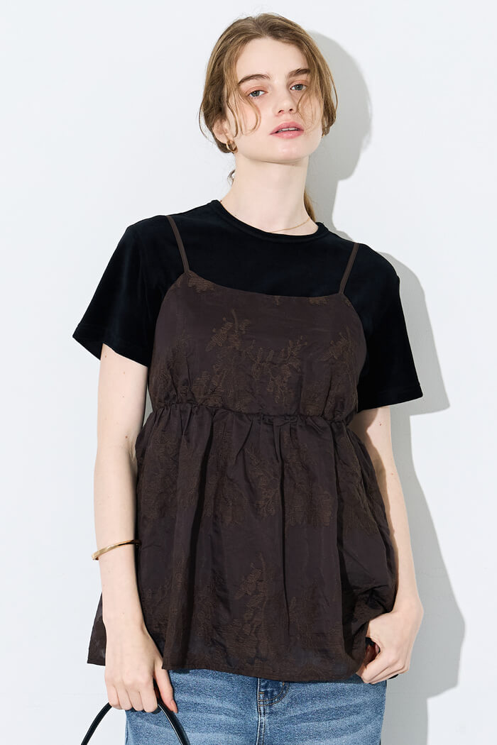 日系花紋後綁帶細肩帶背心 (Flower Back Ribbon Camisole)