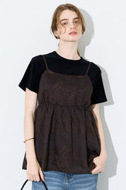 日系花紋後綁帶細肩帶背心 (Flower Back Ribbon Camisole)