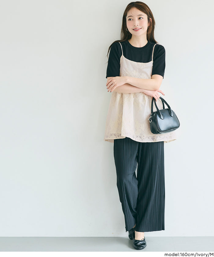 日系花紋後綁帶細肩帶背心 (Flower Back Ribbon Camisole)