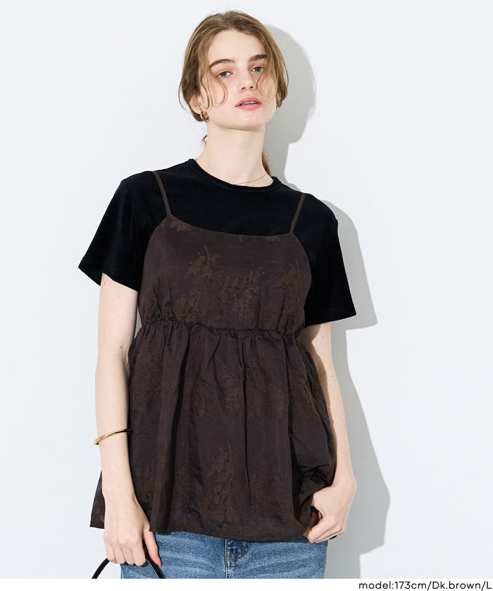 日系花紋後綁帶細肩帶背心 (Flower Back Ribbon Camisole)