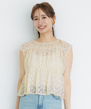 小花透膚抽褶無袖上衣 (Lace Shirring Blouse)