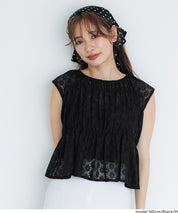 小花透膚抽褶無袖上衣 (Lace Shirring Blouse)