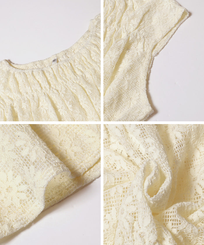 小花透膚抽褶無袖上衣 (Lace Shirring Blouse)