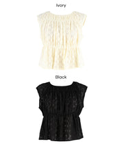 小花透膚抽褶無袖上衣 (Lace Shirring Blouse)