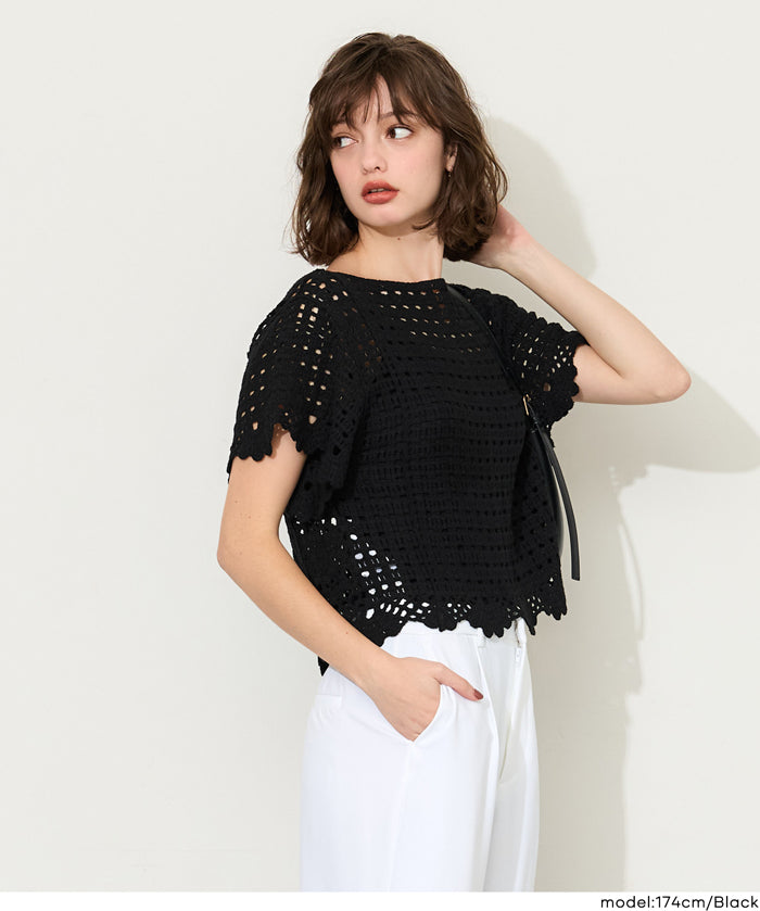 夏日勾針編織短袖上衣 (Flared sleeve crochet Top)