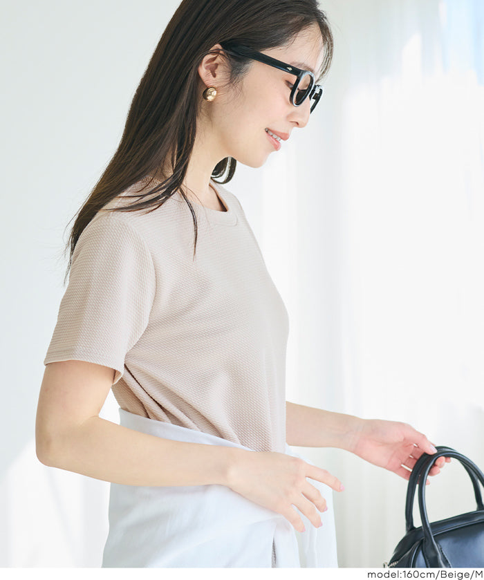 【壓紋機能】短袖休閒A字連衣長裙