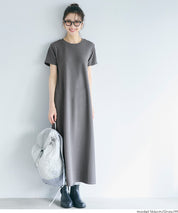 【壓紋機能】短袖休閒A字連衣長裙