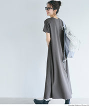 【壓紋機能】短袖休閒A字連衣長裙