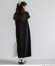 【壓紋機能】短袖休閒A字連衣長裙