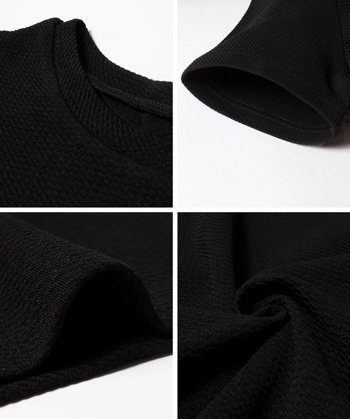 【壓紋機能】短袖休閒A字連衣長裙