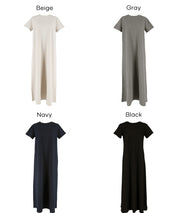 【壓紋機能】短袖休閒A字連衣長裙