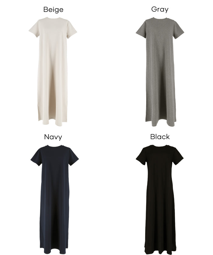 【壓紋機能】短袖休閒A字連衣長裙