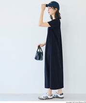 【壓紋機能】短袖休閒A字連衣長裙