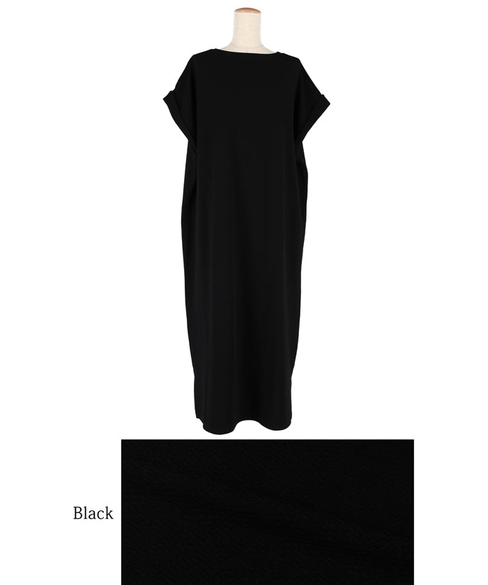 Embossed boat neck short sleeve dress quick drying dryer safe 