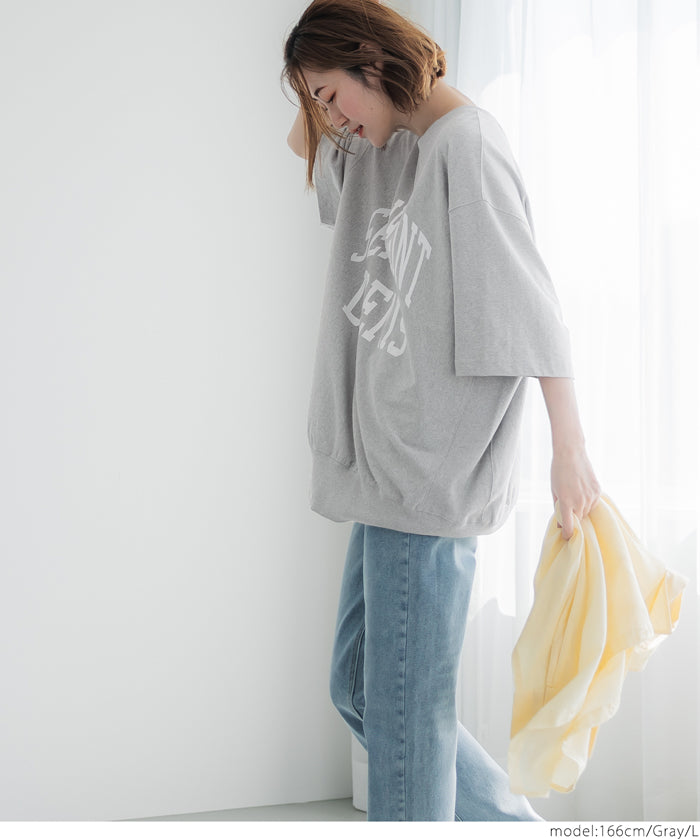 LOGO LOOSE 5/4 SLEEVE CROPPED NECK T-SHIRT