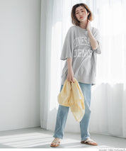 LOGO LOOSE 5/4 SLEEVE CROPPED NECK T-SHIRT