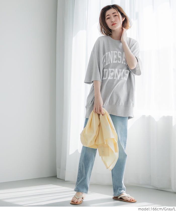 LOGO LOOSE 5/4 SLEEVE CROPPED NECK T-SHIRT