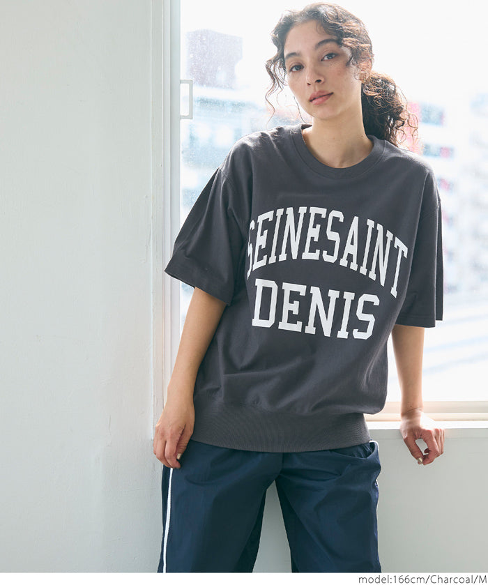 LOGO LOOSE 5/4 SLEEVE CROPPED NECK T-SHIRT