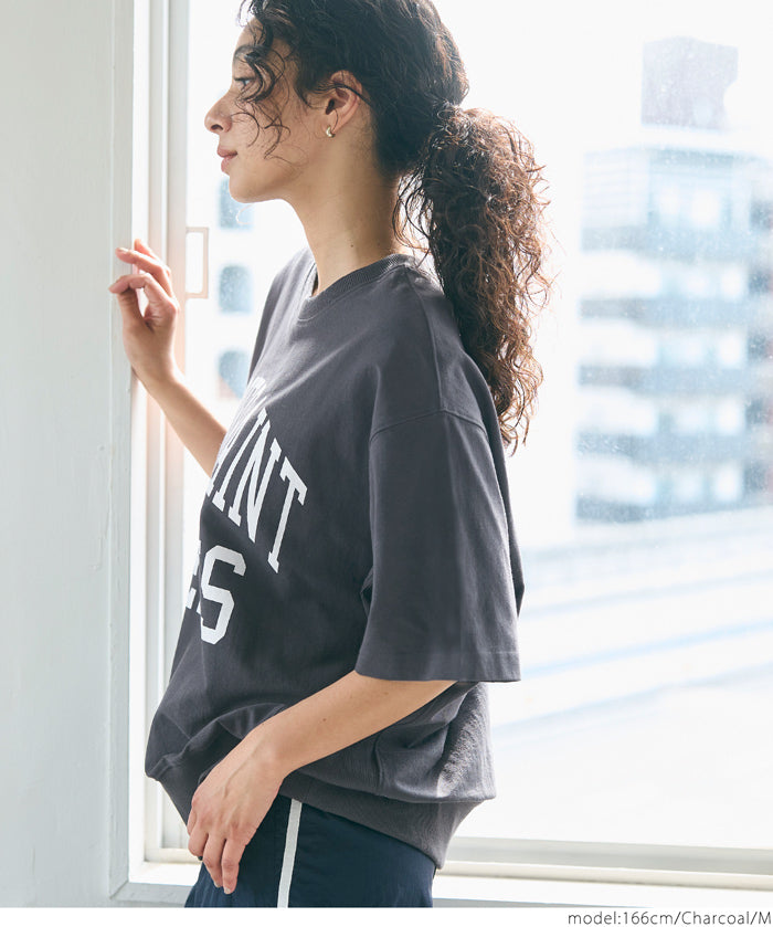 LOGO LOOSE 5/4 SLEEVE CROPPED NECK T-SHIRT