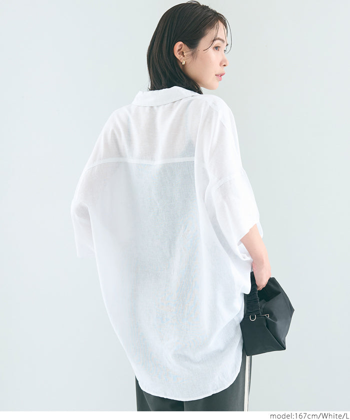 亞麻寬鬆半袖襯衫