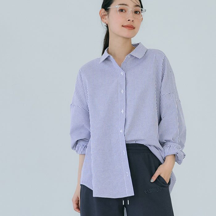 挺感棉質蝙蝠袖休閒襯衫