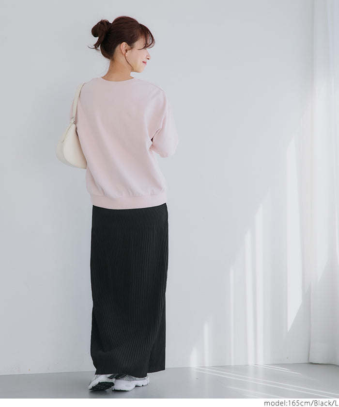 Self-cut random rib pleated skirt