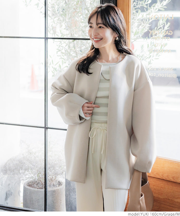Soft sweat collarless coat