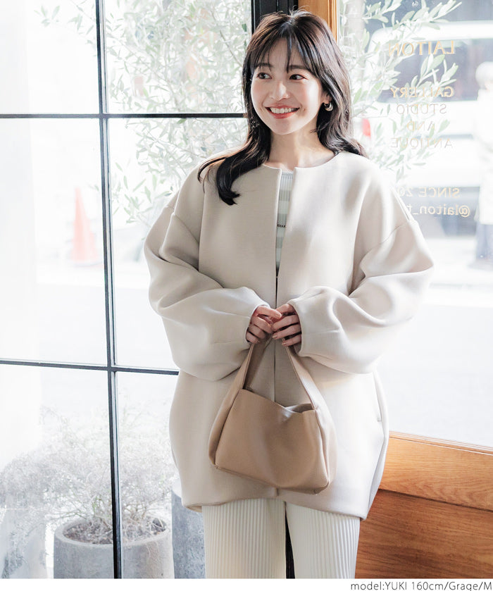 Soft sweat collarless coat