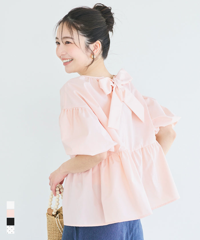 日系後蝴蝶結澎感短袖娃娃上衣